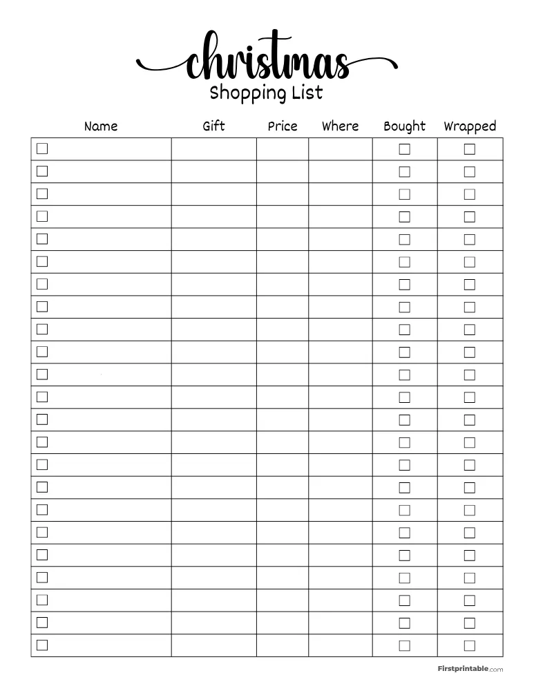 Christmas Gift List Template 06