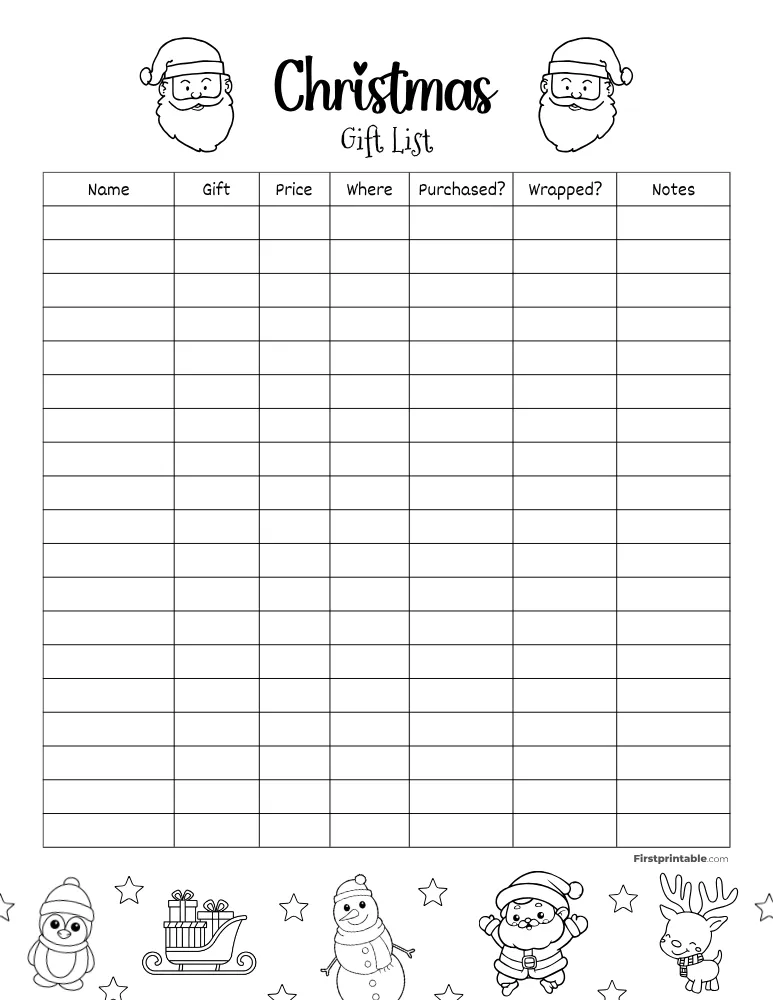 Christmas Gift List Template 07