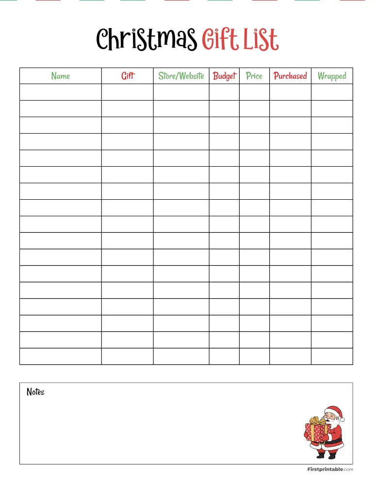 Christmas Gift List Template 14