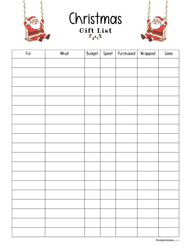 Christmas Gift List Template 15