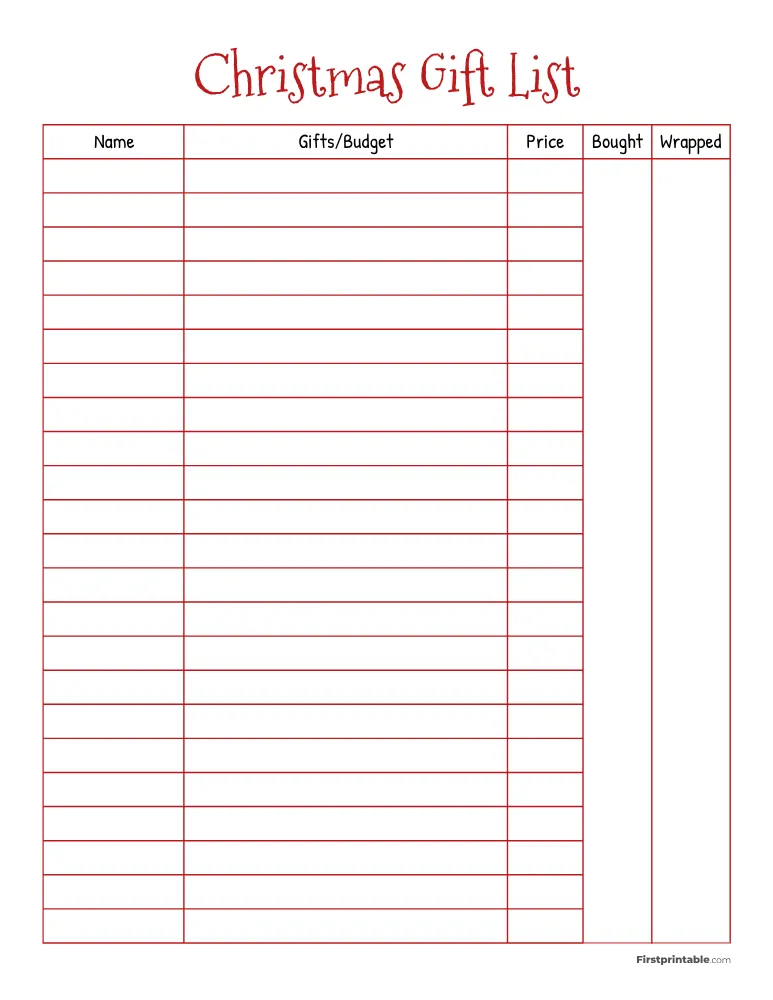 Christmas Gift List Template 21