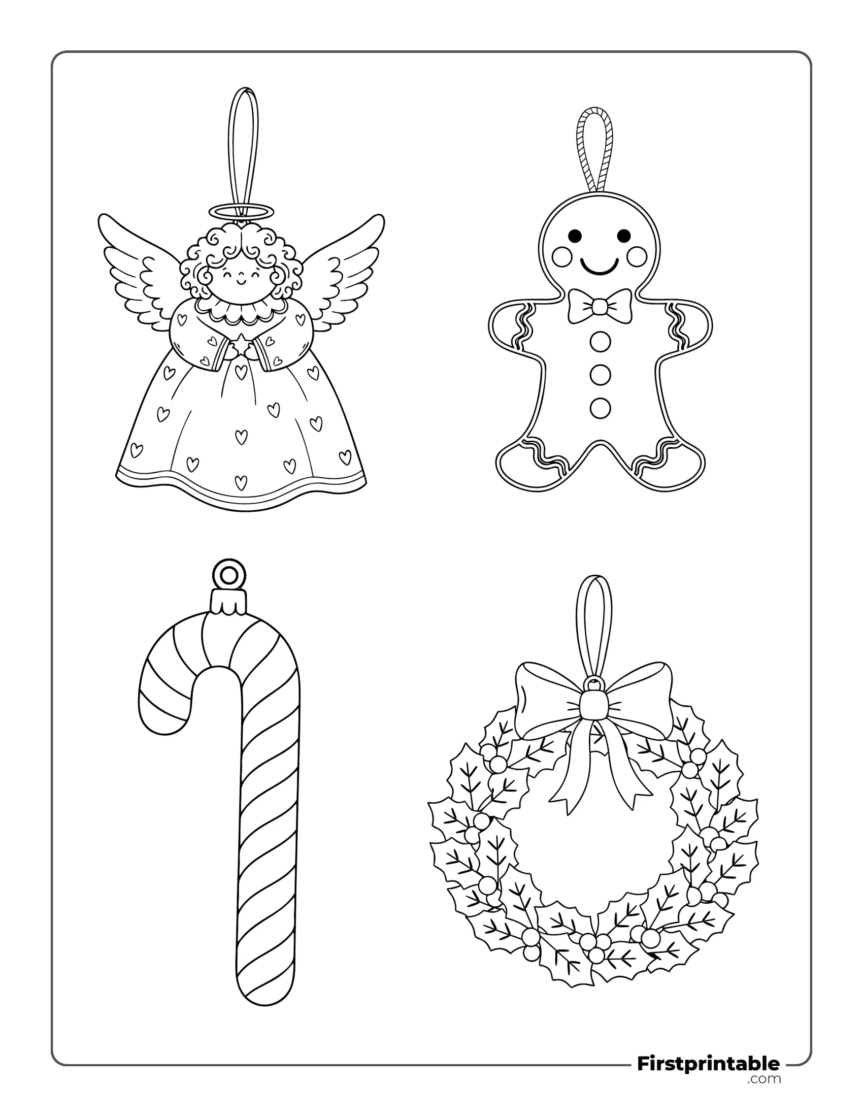 Christmas Ornaments Template - Angel, Gingerbread man, Candy Cane, Wreath