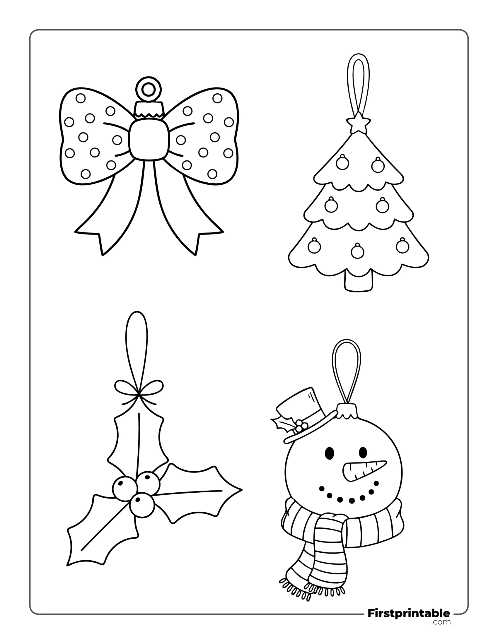 Christmas Ornaments Template - Bow, Tree, Holly, Snowman Face
