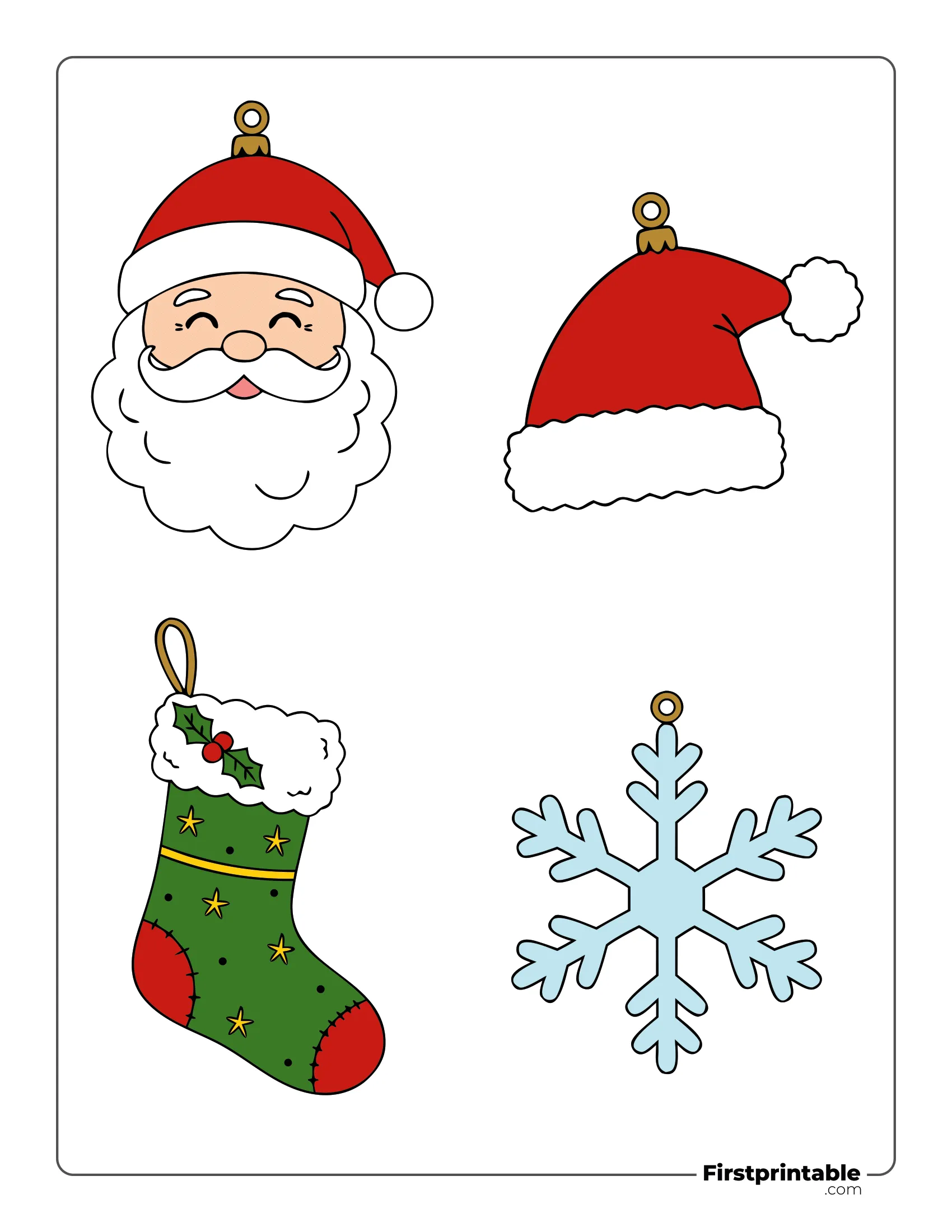 Christmas Ornaments Template Colored - Santa, Hat, Stocking, Snowflake