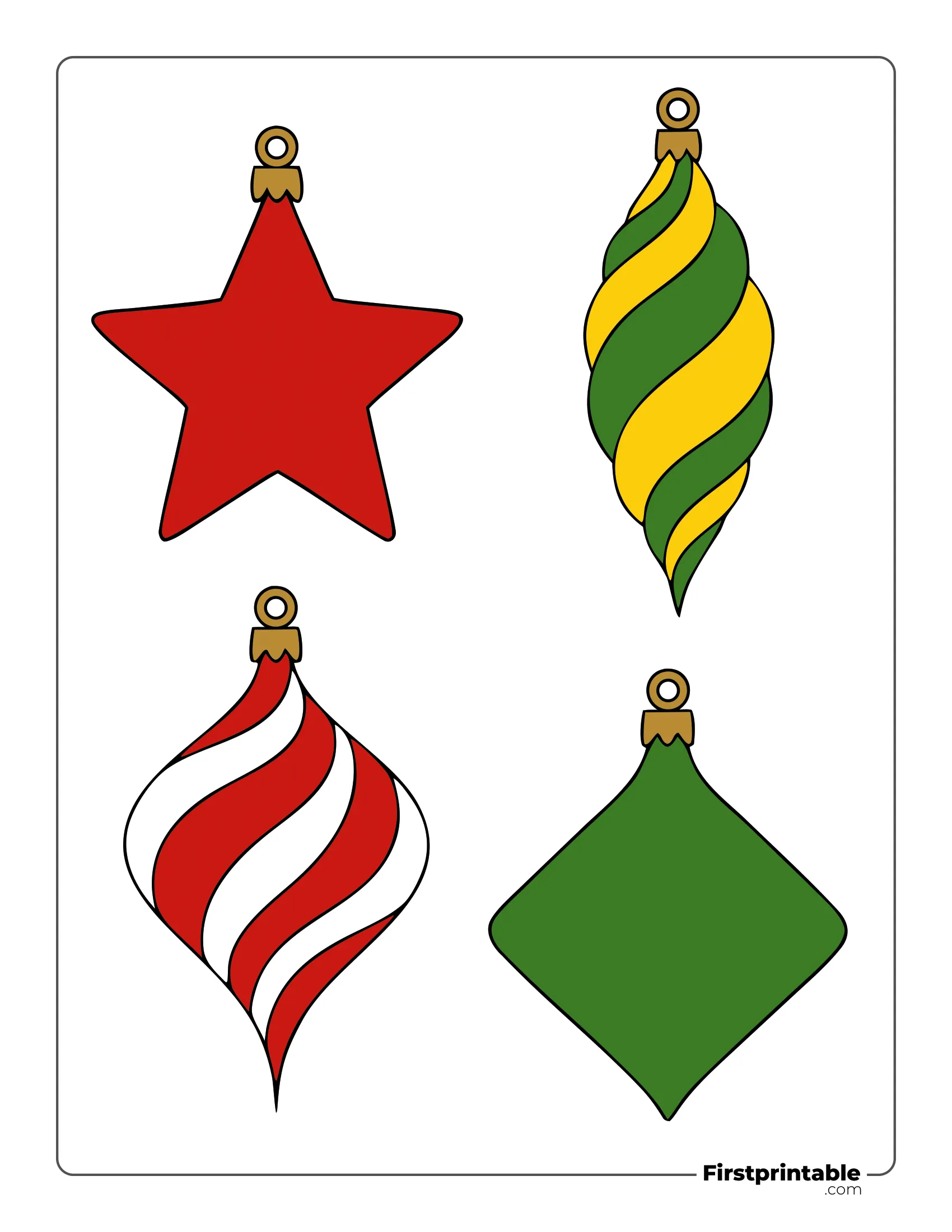 Christmas Ornaments Template Colored - Star, Diamond