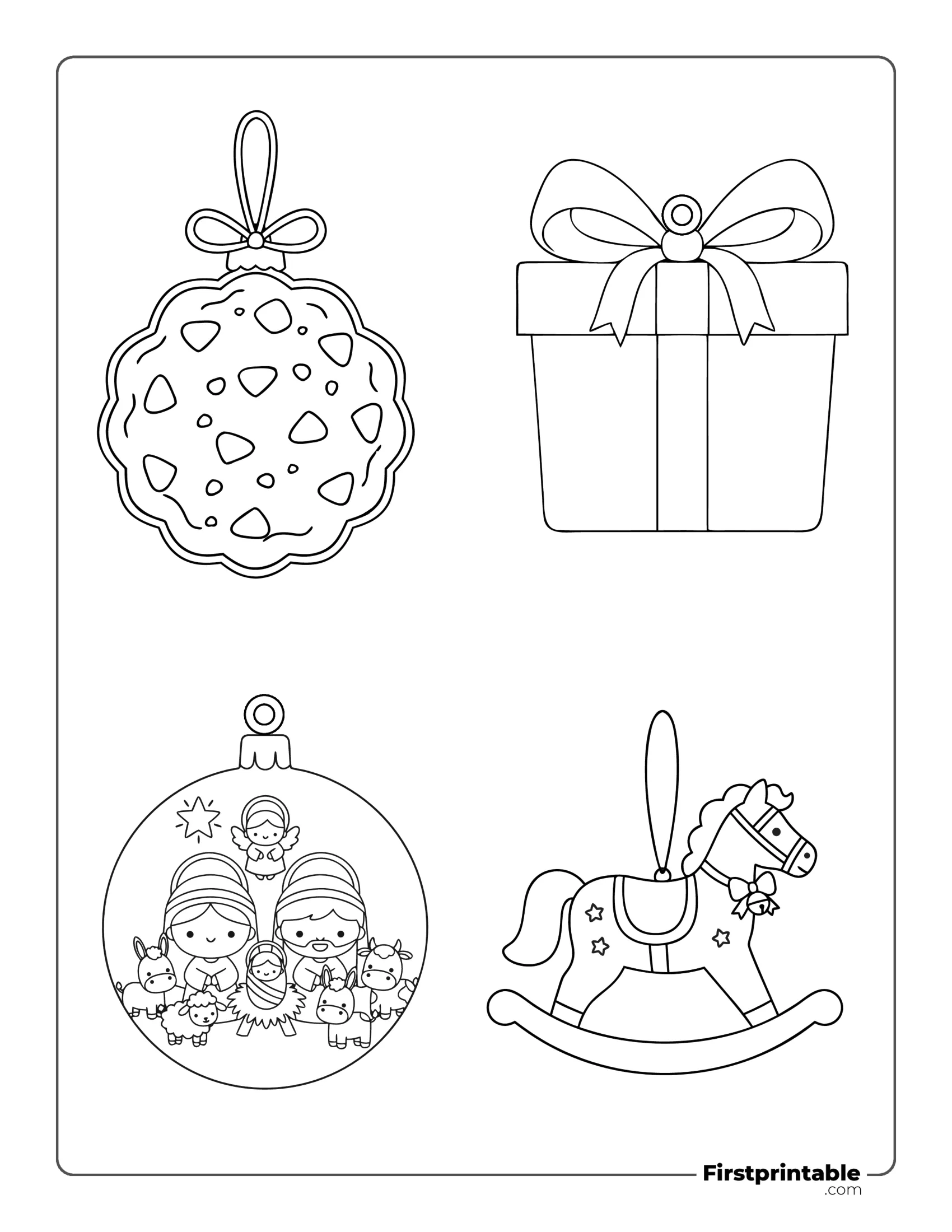 Christmas Ornaments Template - Cookies, Gift Box, Nativity, Rocking Horse