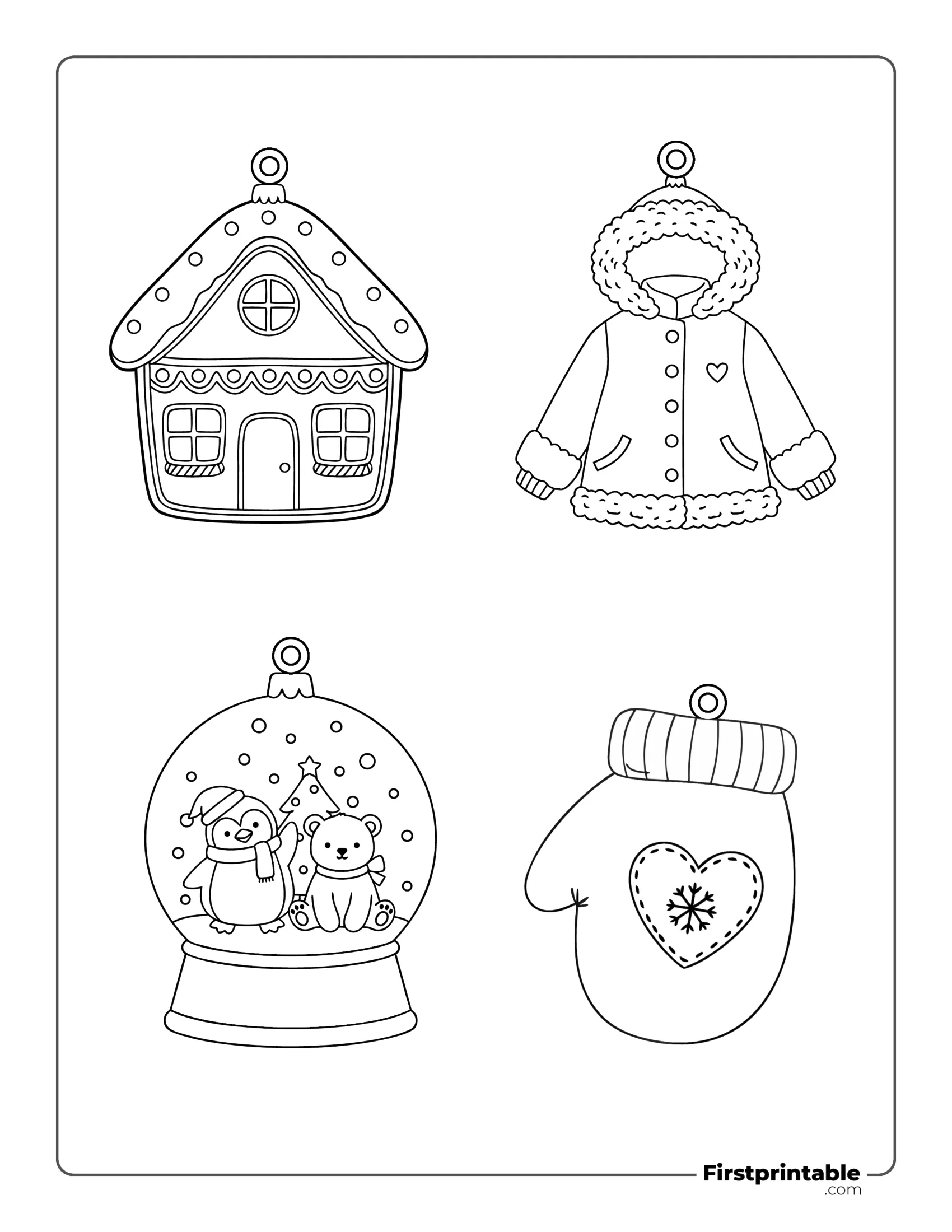 Christmas Ornaments Template - Gingerbread House, Jacket, Snow Globe, Mitten