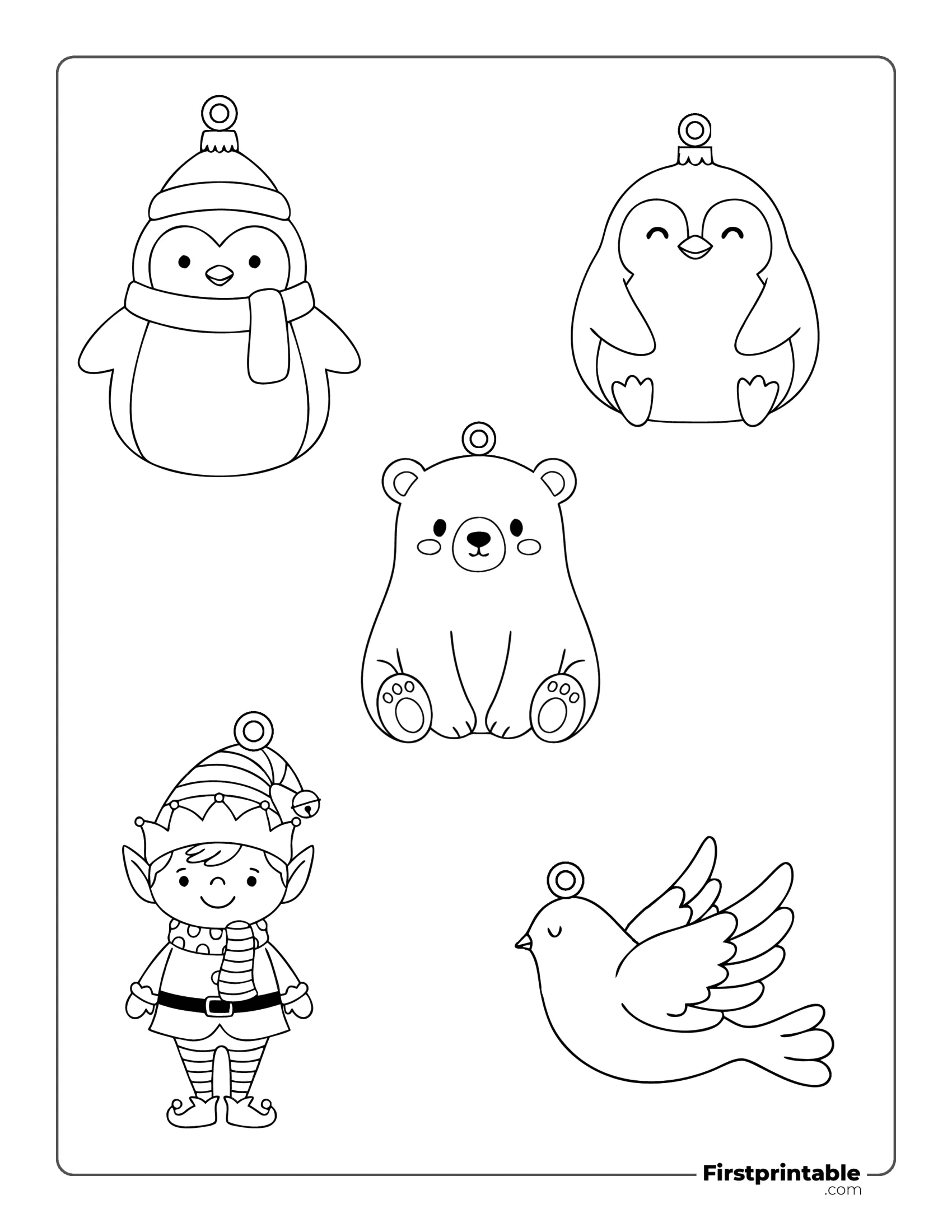 Christmas Ornaments Template - Penguin, Bear, Elf, Dove