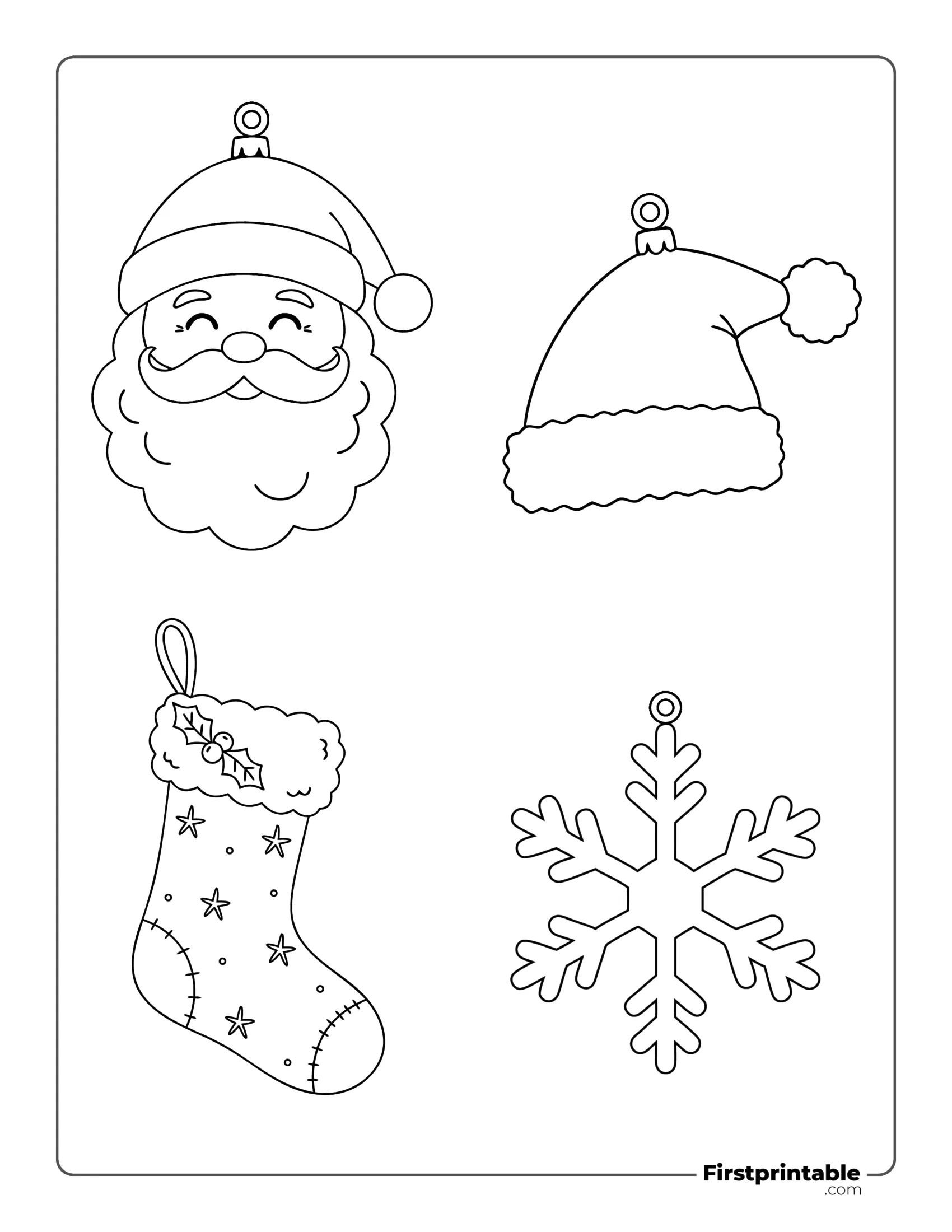 Christmas Ornaments Template - Santa, Hat, Stocking, Snowflake