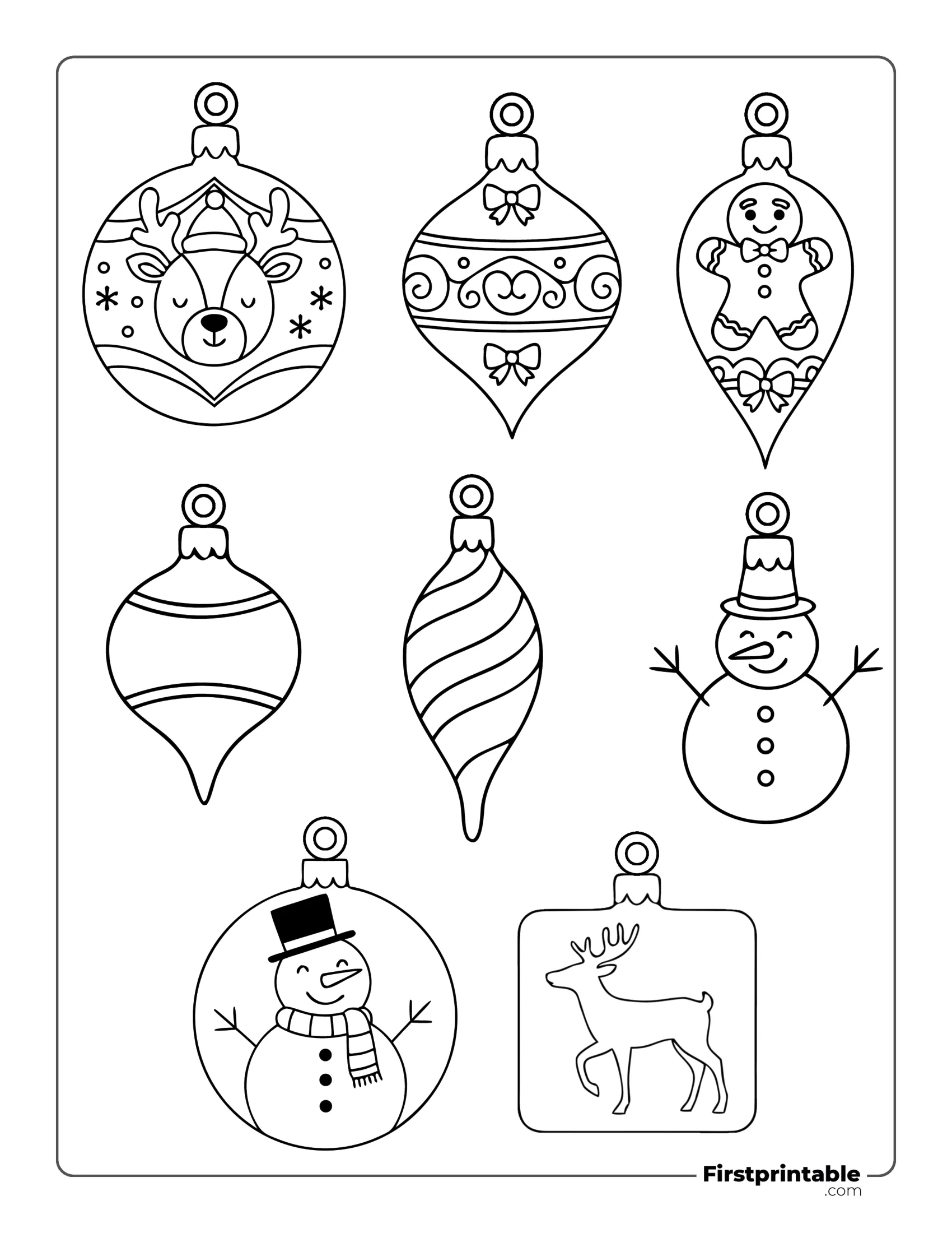 Christmas Ornaments Template - Snowman, Reindeer, Gingerbread Man