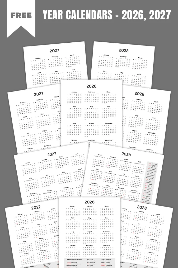 2026 Yearly Calendars – Free Printable