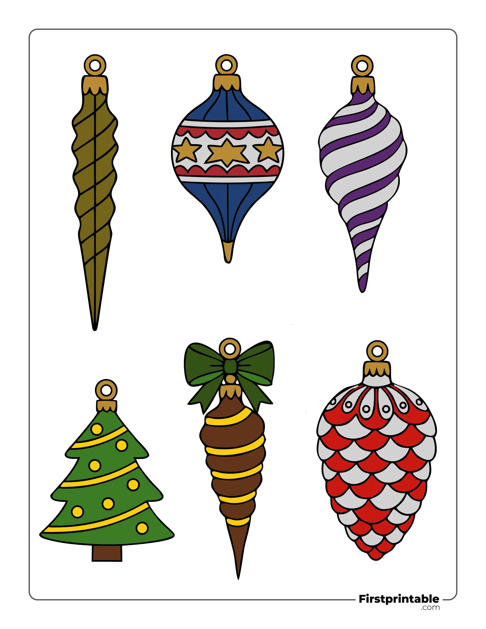 Patterned Christmas Bauble Template Colored - Xmas Tree