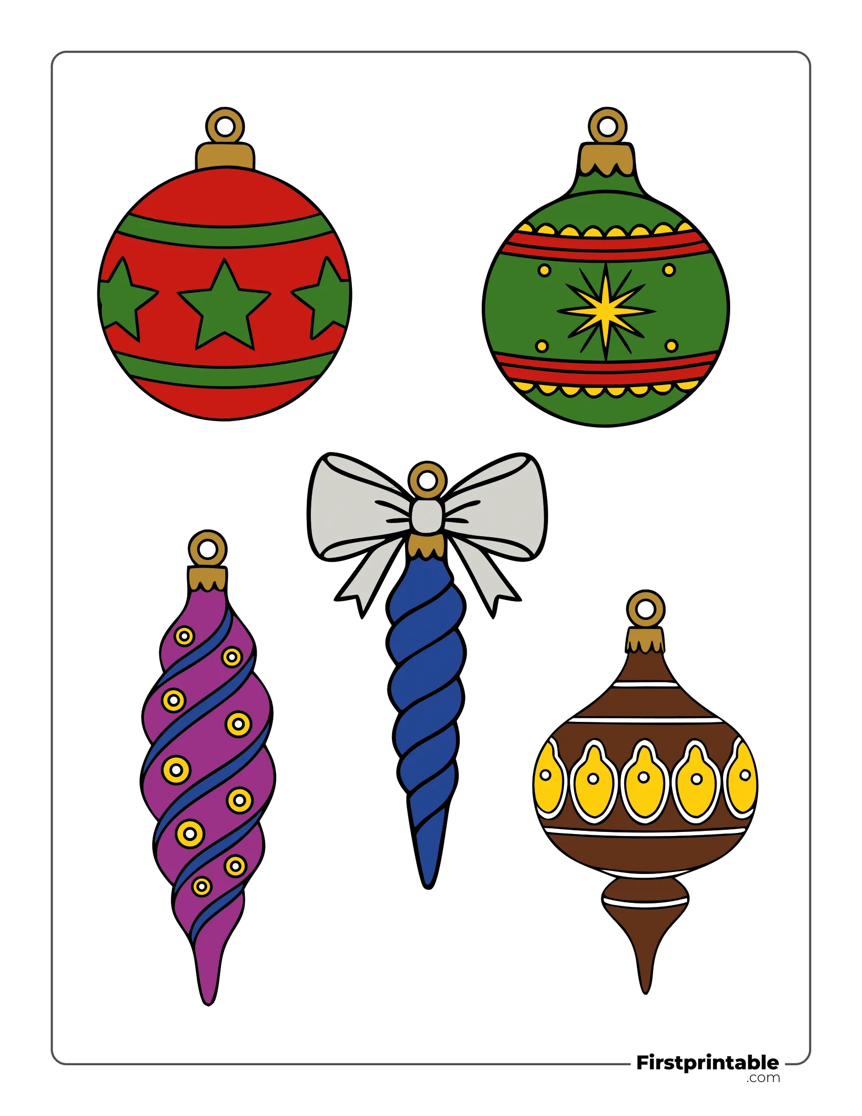 Patterned Christmas Ornaments Template Colored