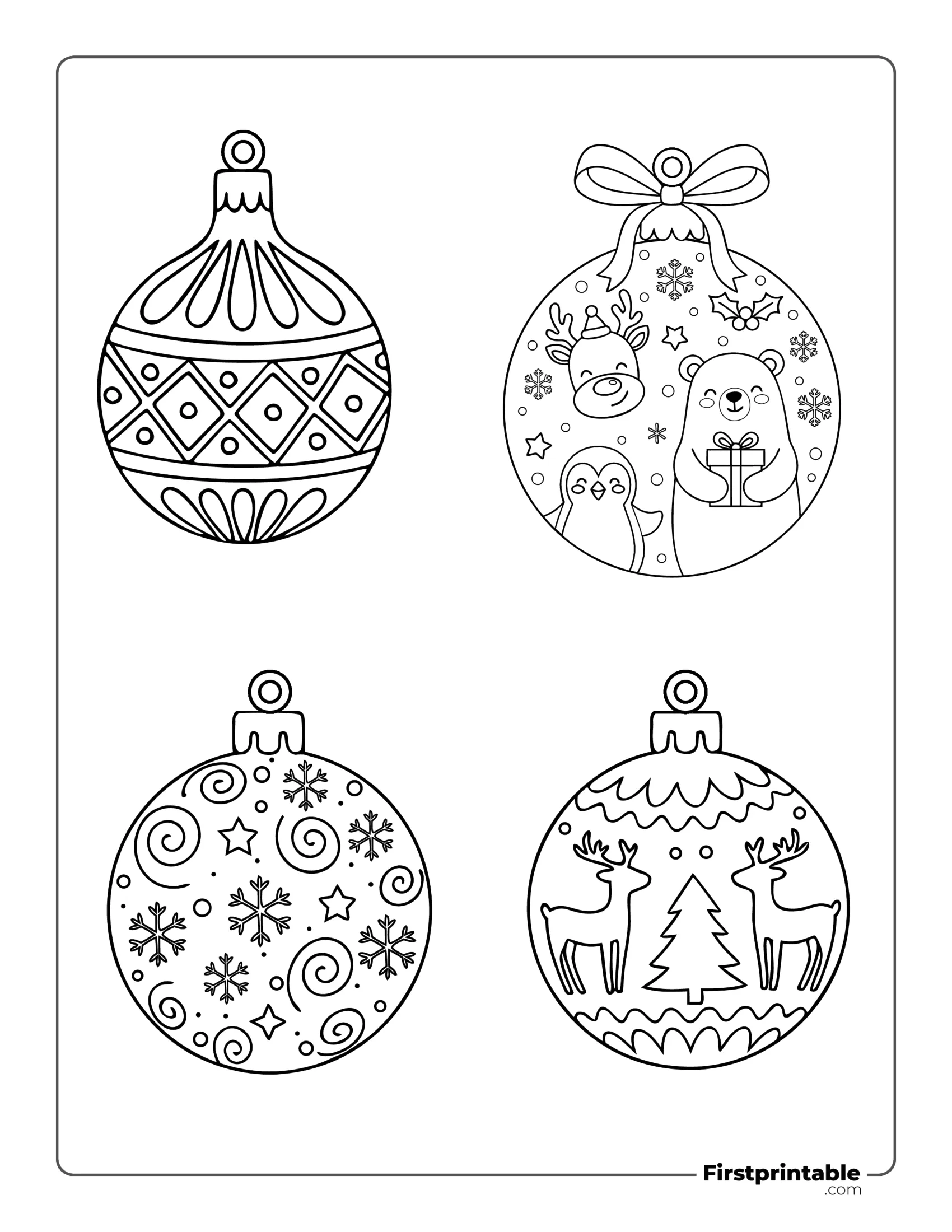 Patterned Christmas Ornaments Template - Reindeer, Bear, Penguin
