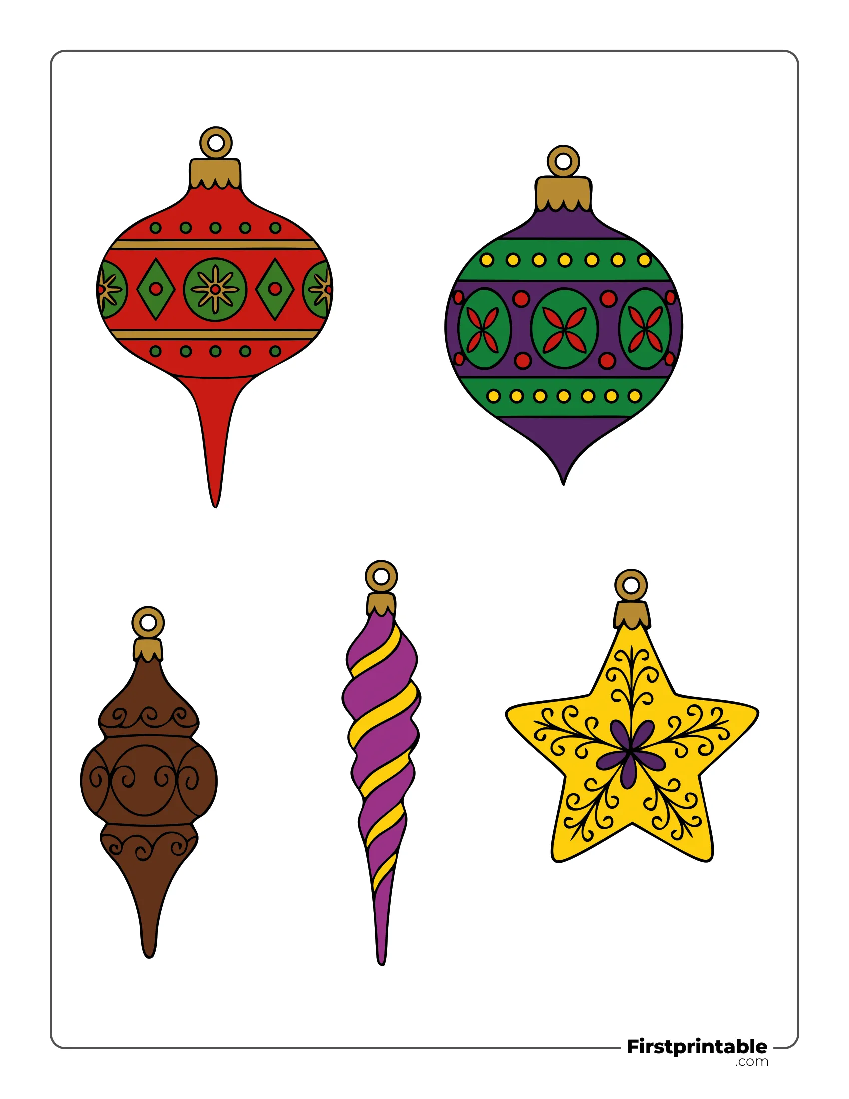 Patterned Teardrop Christmas Ornaments Template Colored