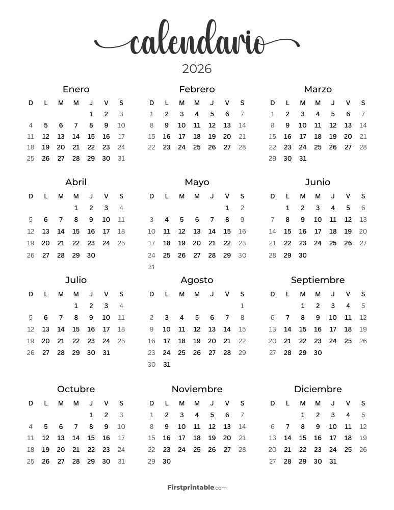 Plantilla de calendario para imprimir de 2026 14