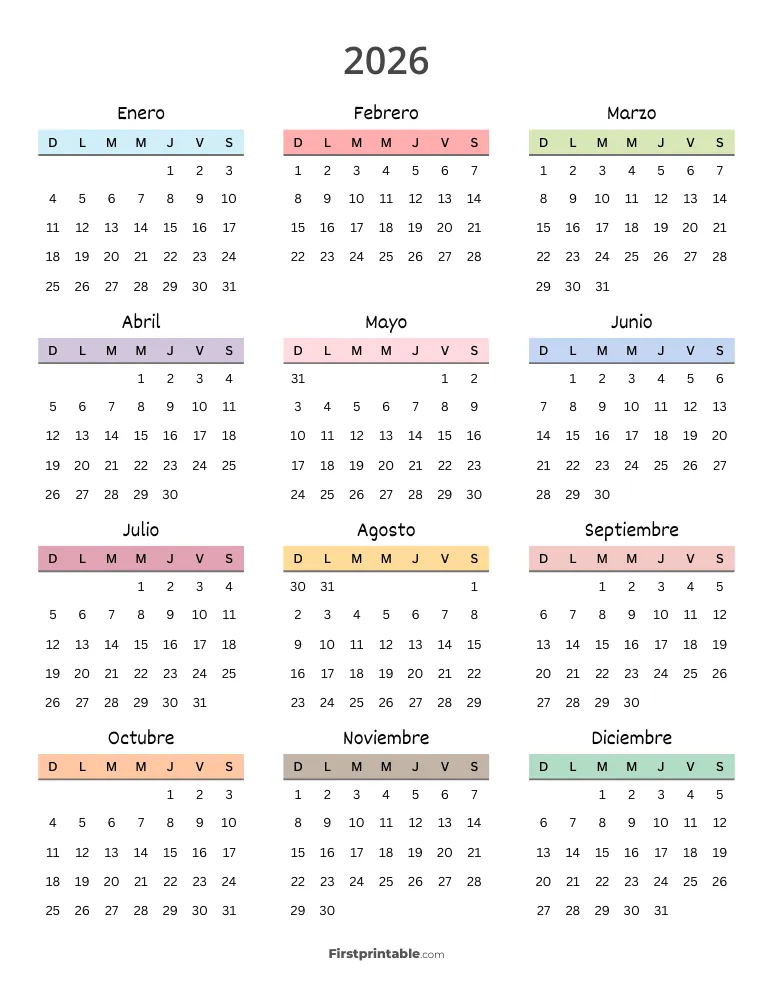 Plantilla de calendario para imprimir de 2026 18