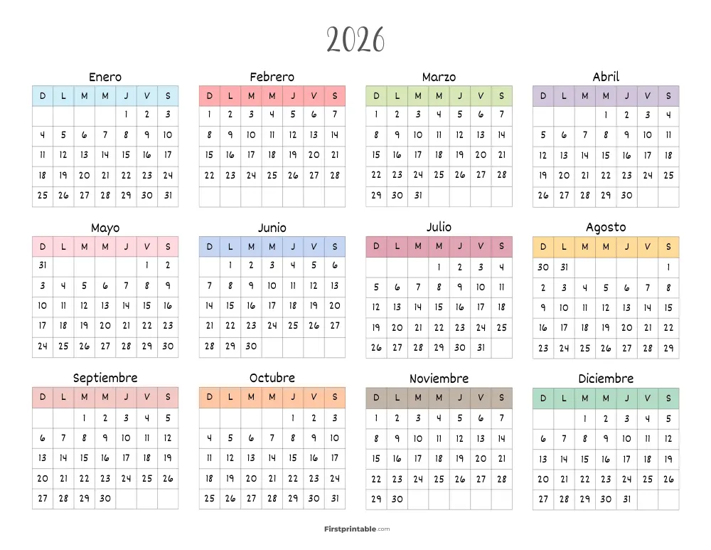 Plantilla de calendario para imprimir de 2026 20