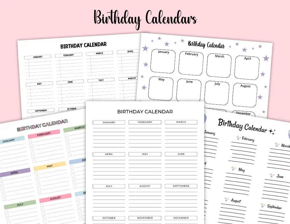 Printable Birthday Calendars