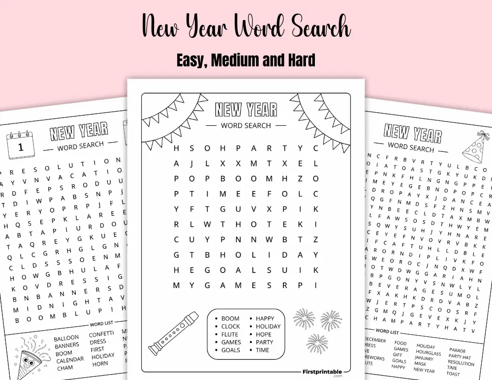 Printable New Year Word Search