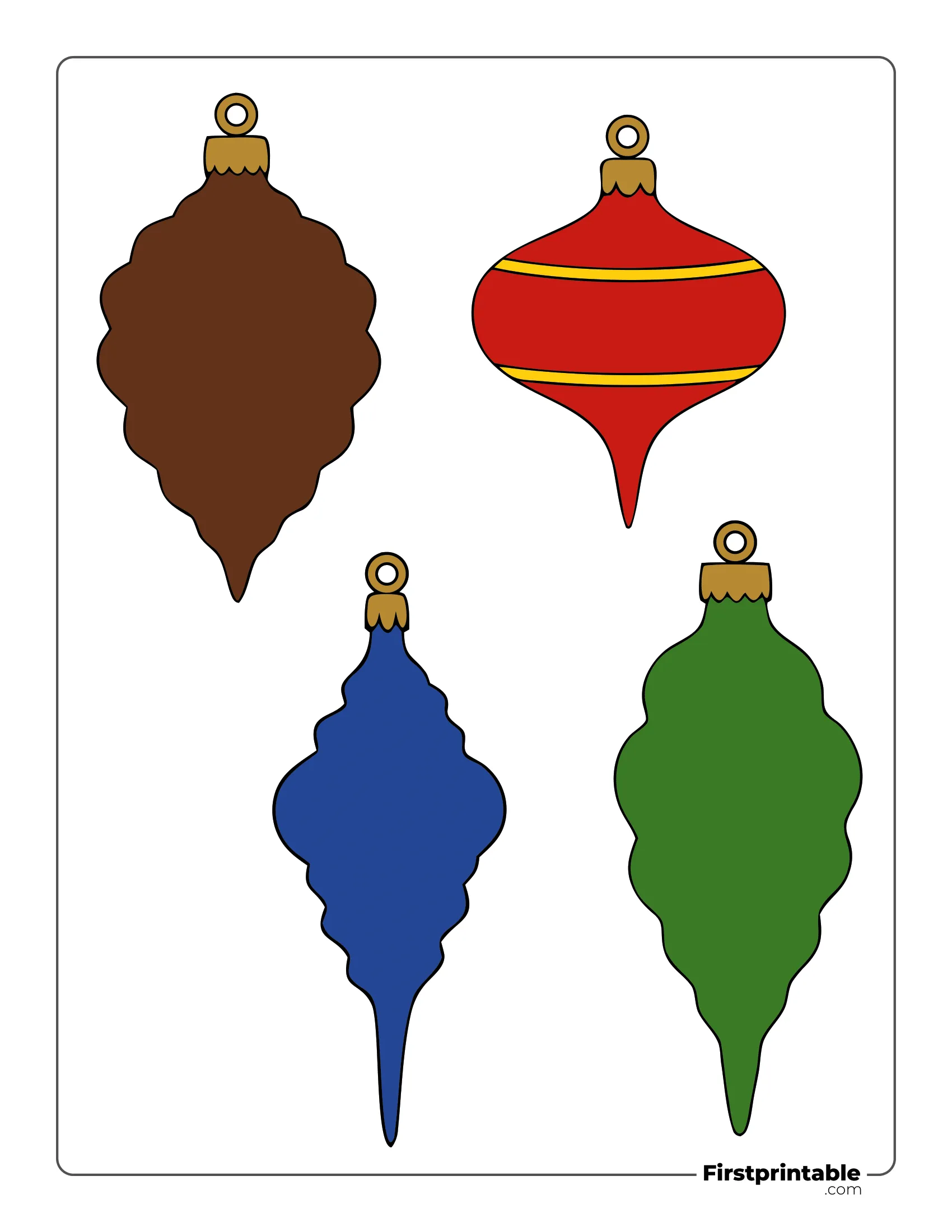 Simple Teardrop Baubles Christmas Ornaments Template Colored