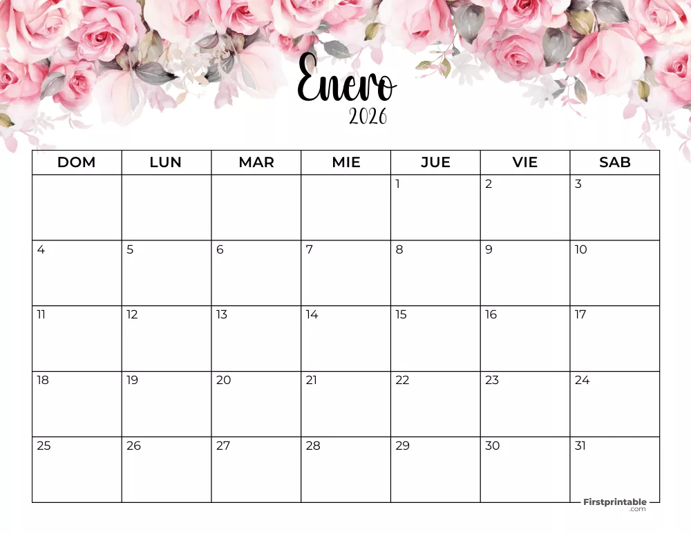 Spanish Printable January Calendar 2026 Template 41