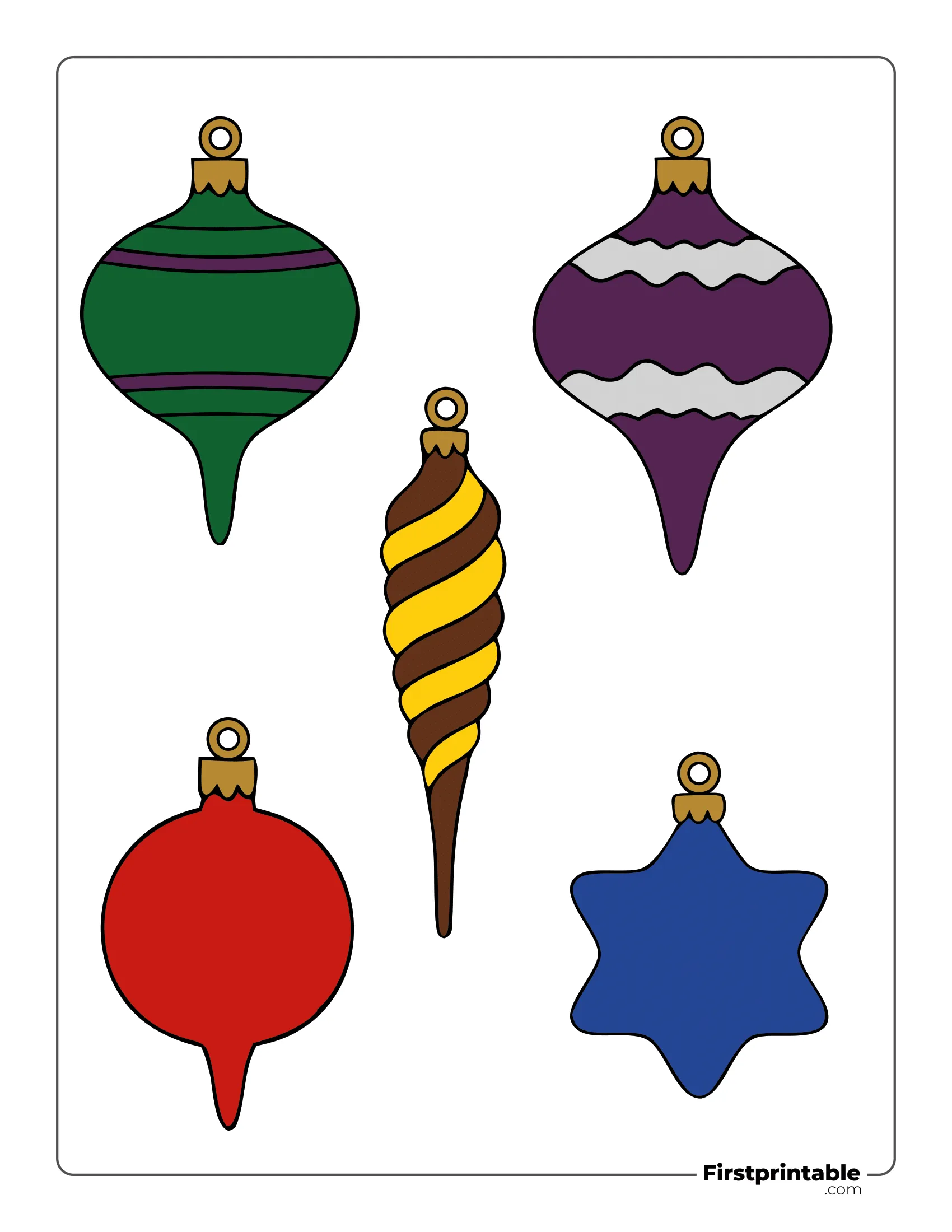Teardrop Christmas Ornaments Template Colored