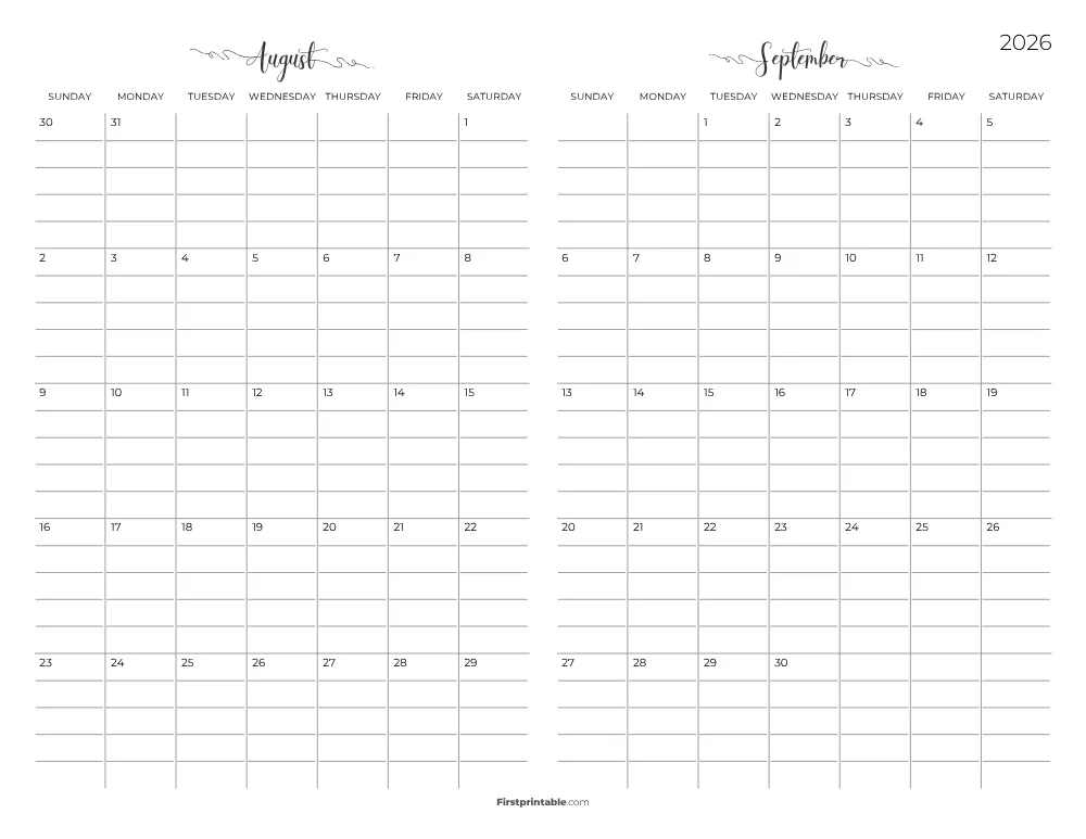 Two Month August September 2026 Calendar Template 05