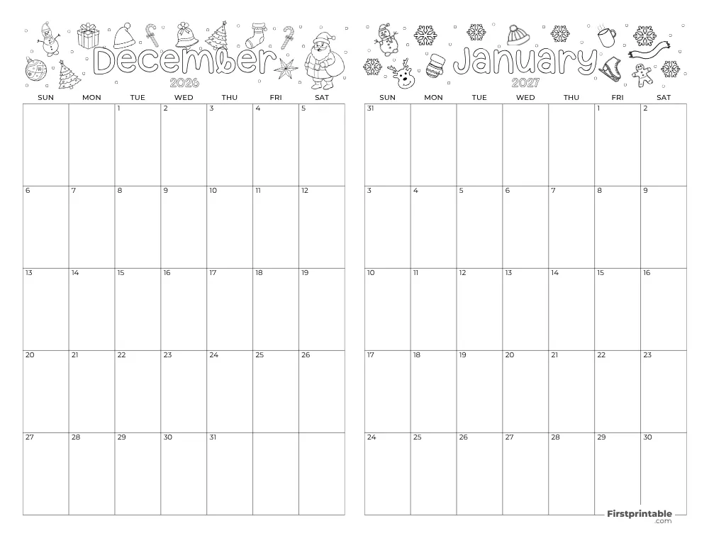 Two Month December January 2026 Calendar Template 04