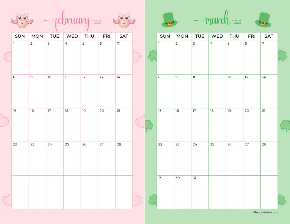 Two Month February March 2026 Calendar Template 07