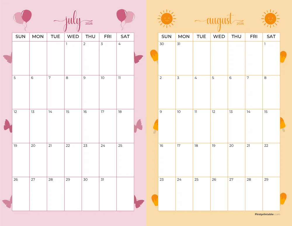 Two Month July August 2026 Calendar Template 07
