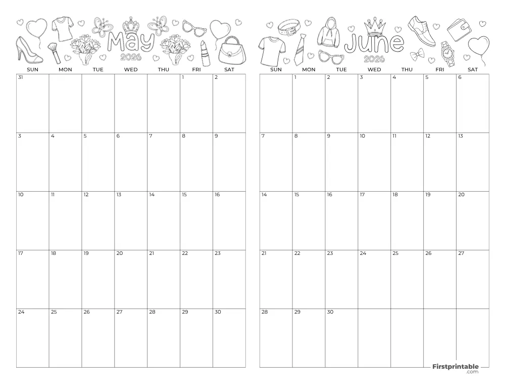 Two Month May June 2026 Calendar Template 04