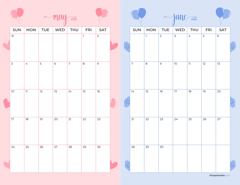 Two Month May June 2026 Calendar Template 07