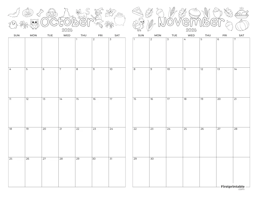 Two Month October November 2026 Calendar Template 04