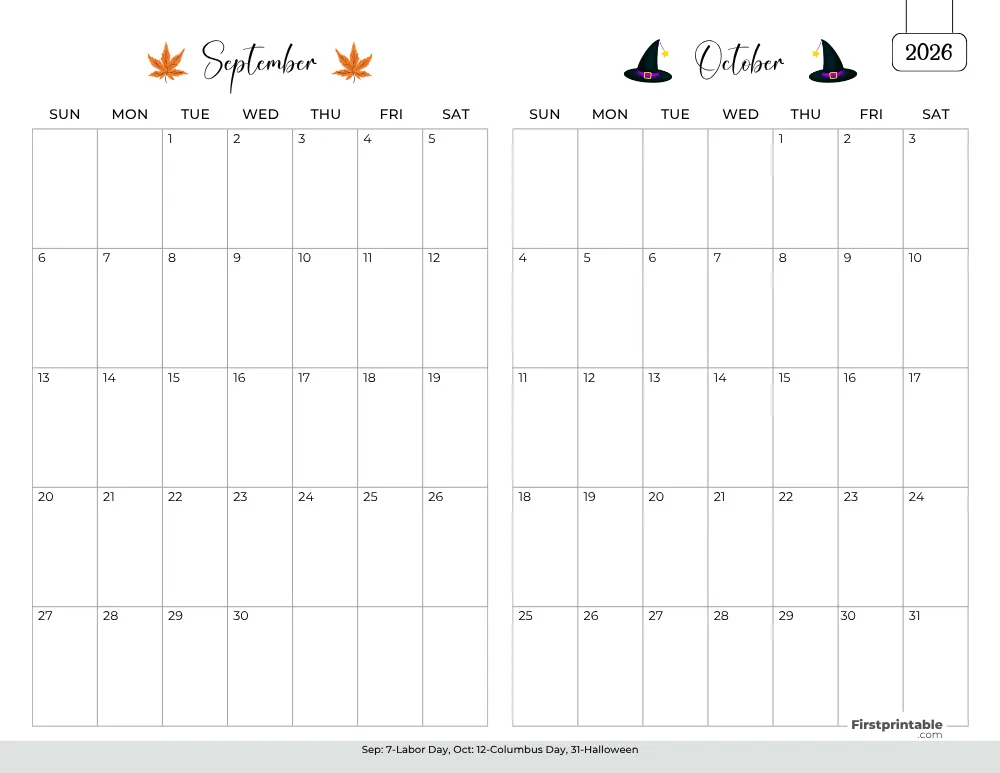 Two Month September October 2026 Calendar Template 01