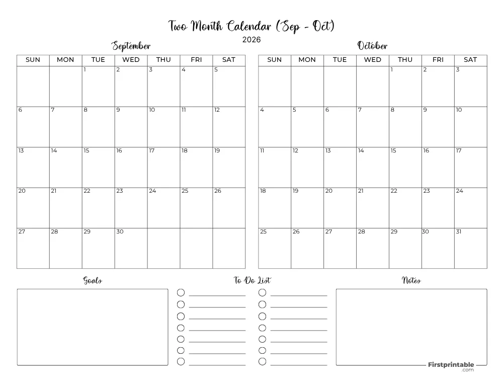 Two Month September October 2026 Calendar Template 06