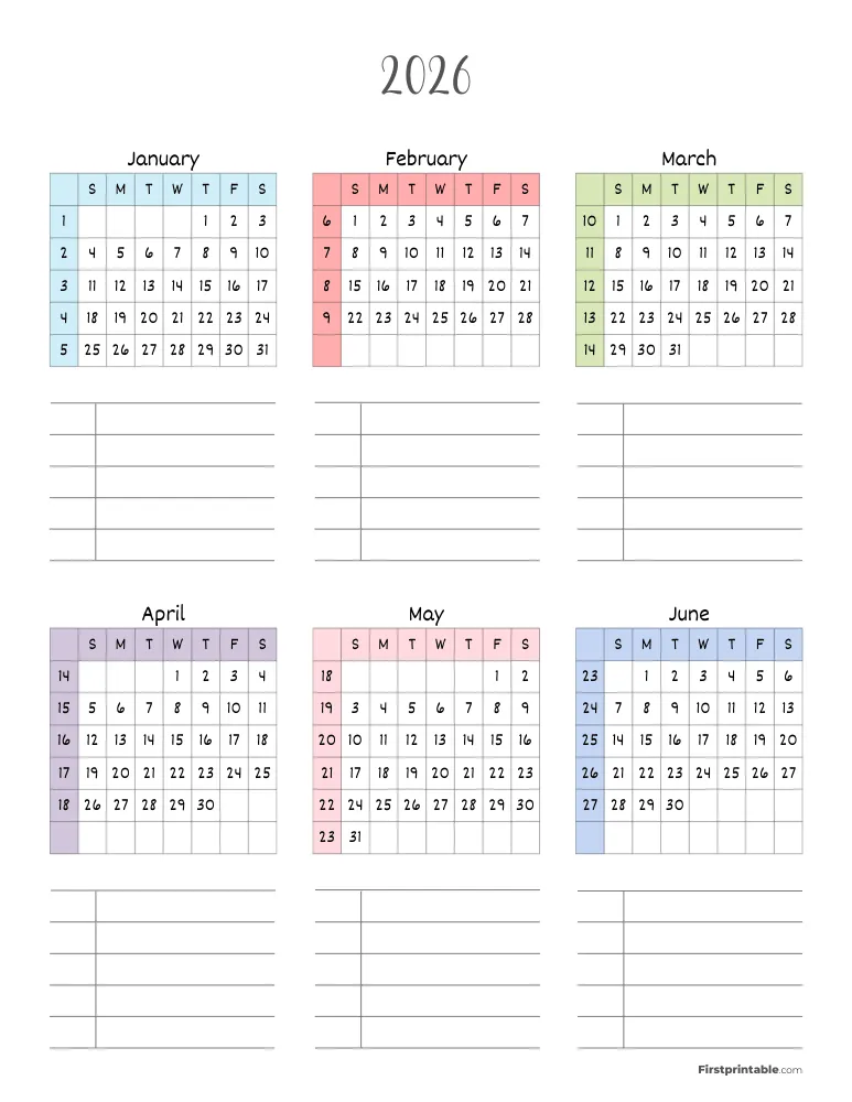 2026 Calendar with Week Numbers Template 04 Page 1 of 2