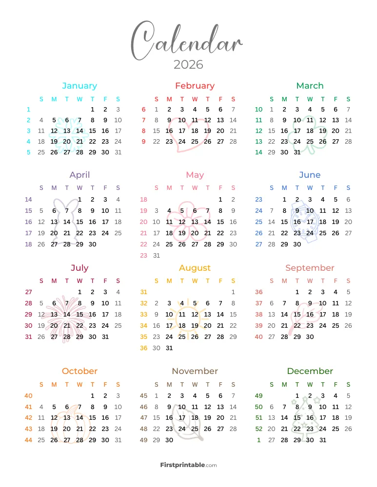 2026 Calendar with Week Numbers Template 06