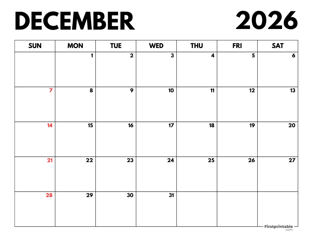 2026 December Calendar
