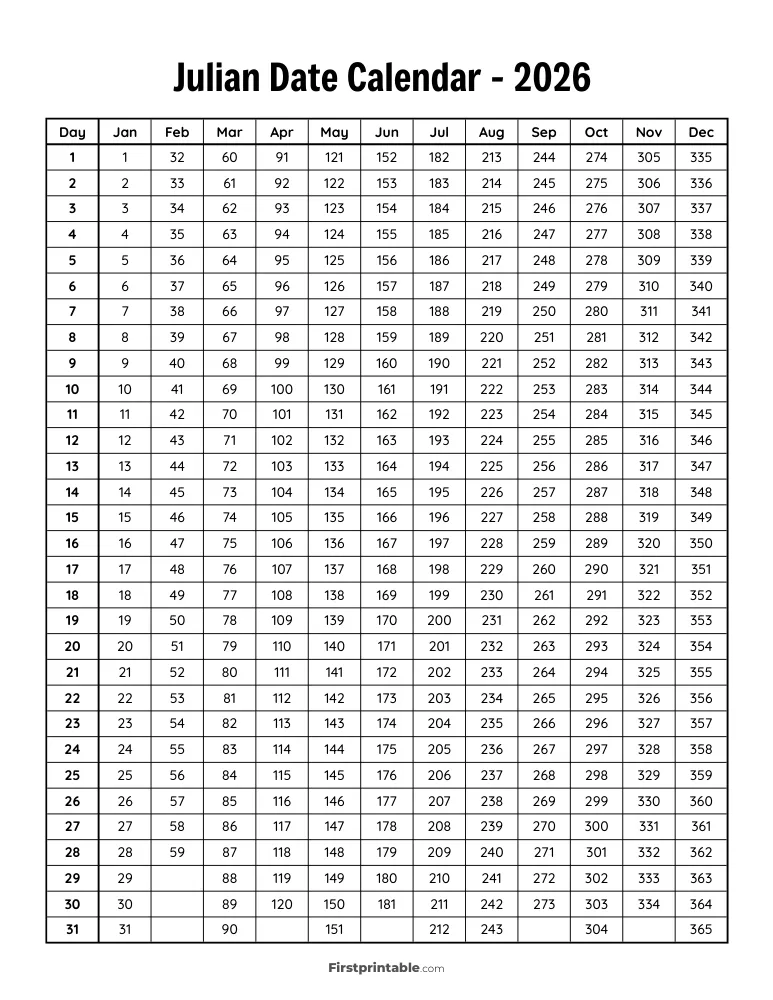 2026 Julian Calendar 01