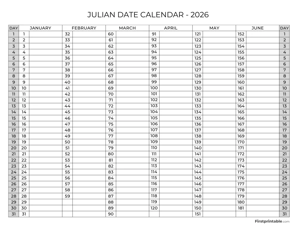 2026 Julian Calendar 09 Page 1 of 2