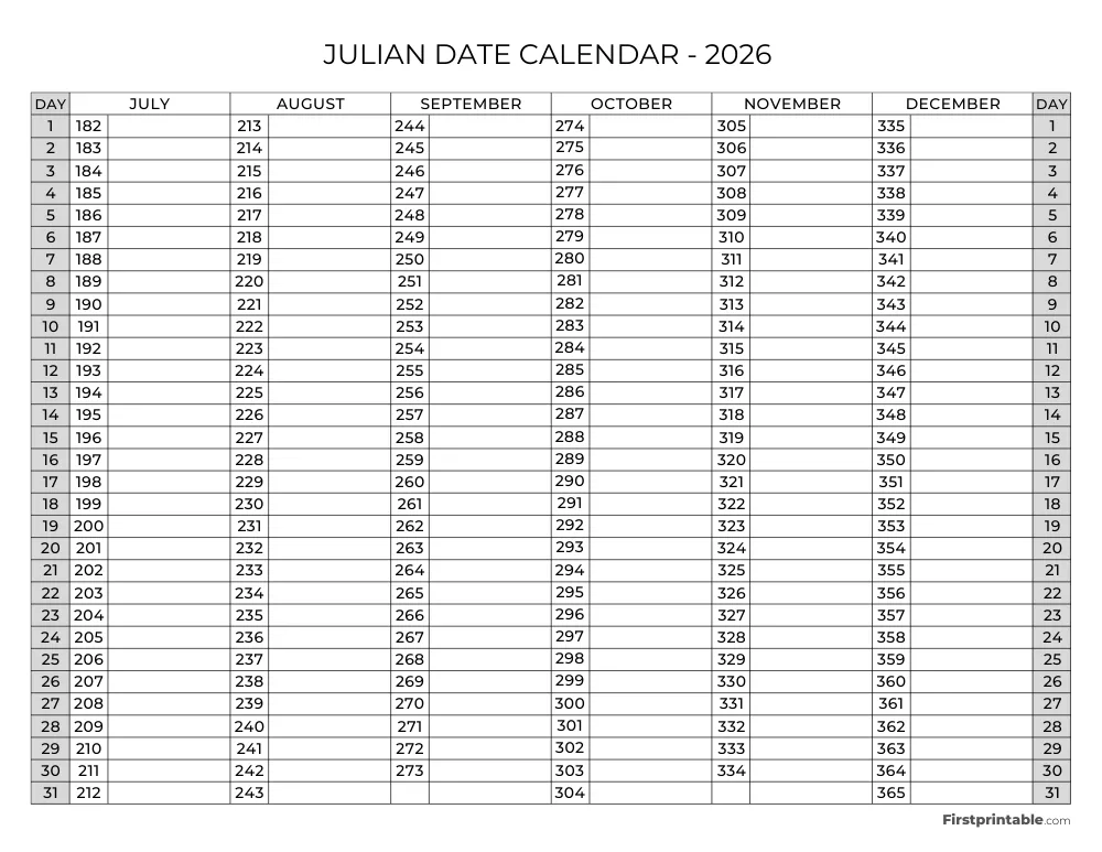 2026 Julian Calendar 09 Page 2 of 2