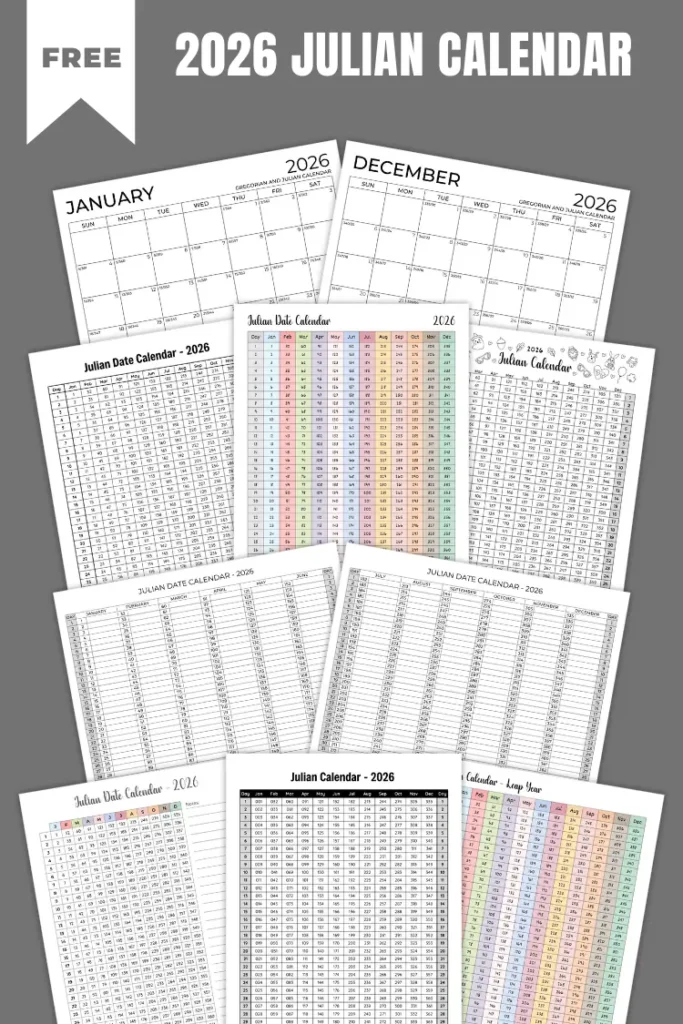 Julian Calendar 2026 | Free PDF Printables