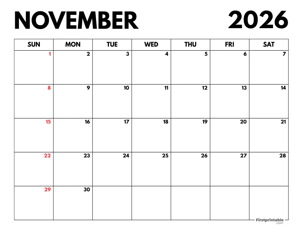 2026 November Calendar