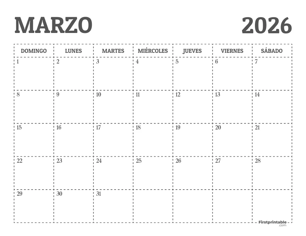 Calendario de marzo de 2026 para imprimir