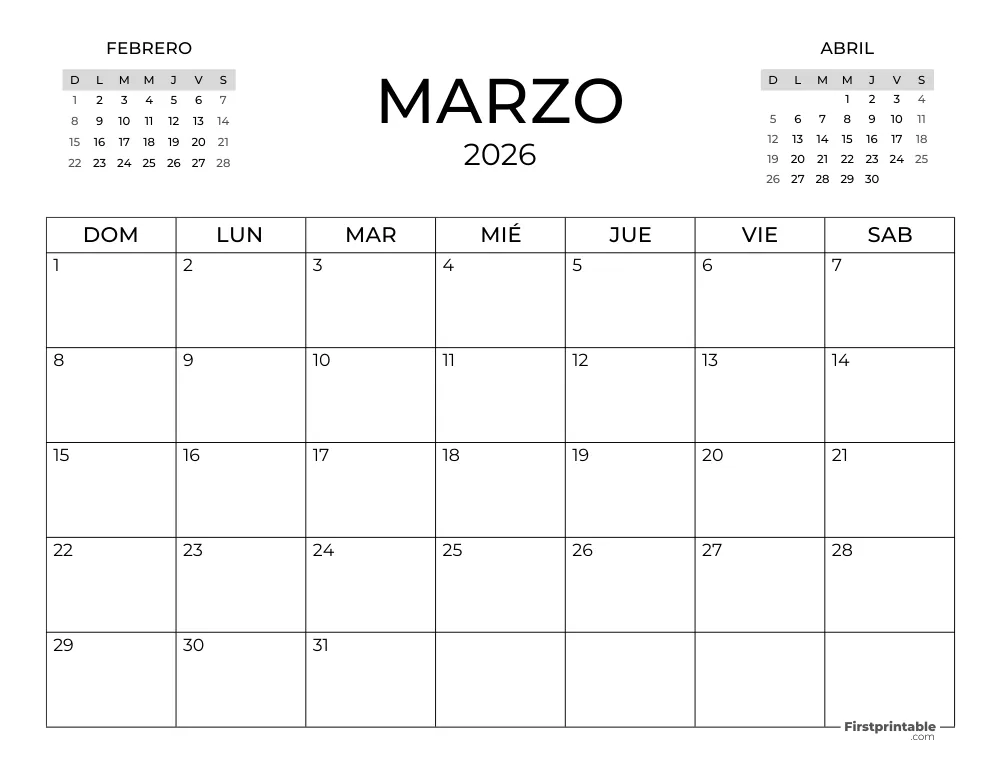 Calendario de marzo de 2026