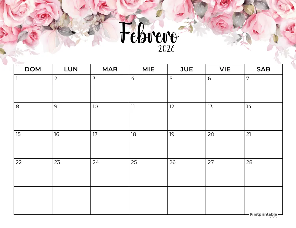 Calendario floral de febrero de 2026 - 01