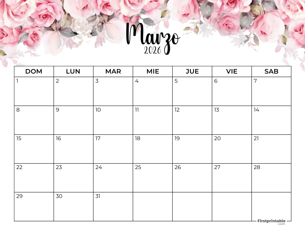 Calendario floral de marzo de 2026 - 01