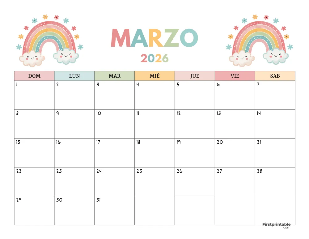 Calendario gratuito de marzo de 2026