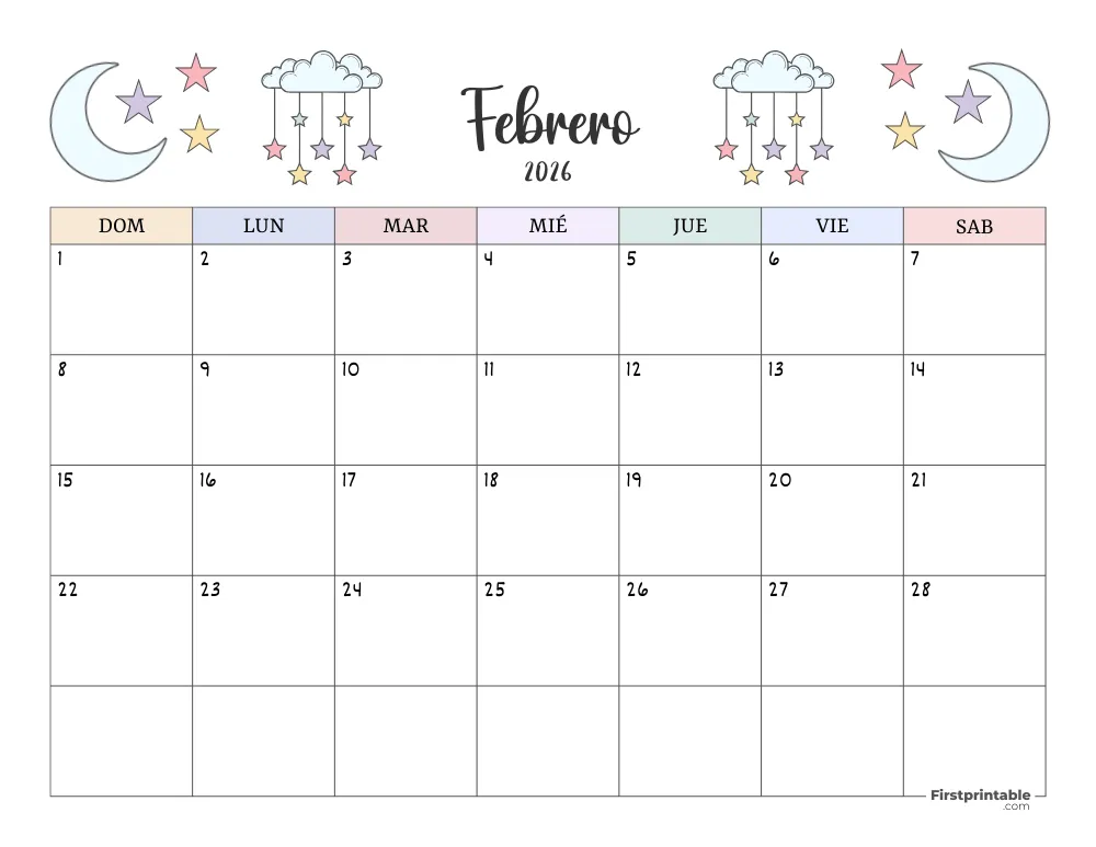 Calendario para imprimir febrero 2026